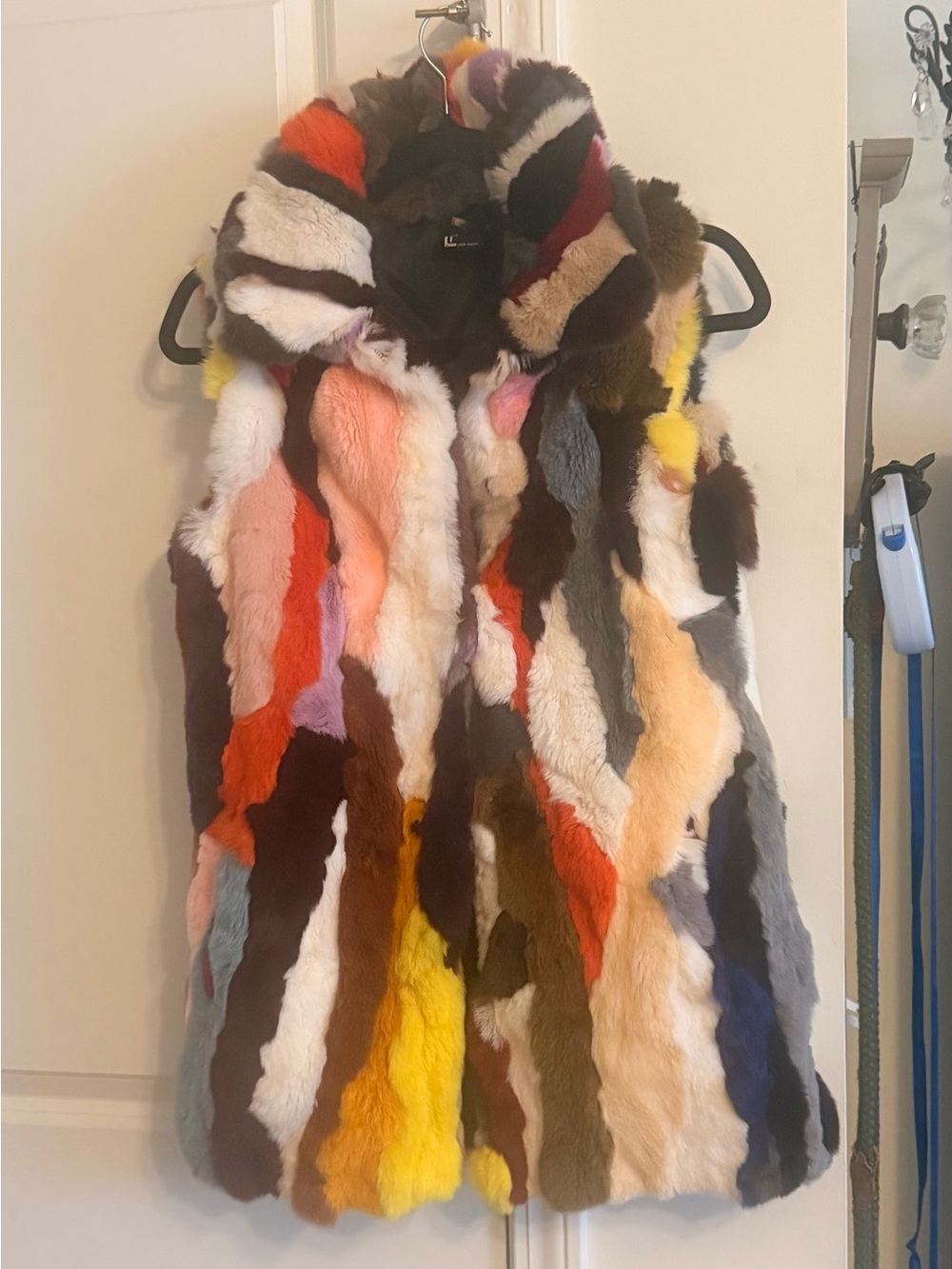 Love Token Multicolor Patchwork rabbit fur Hooded Vest